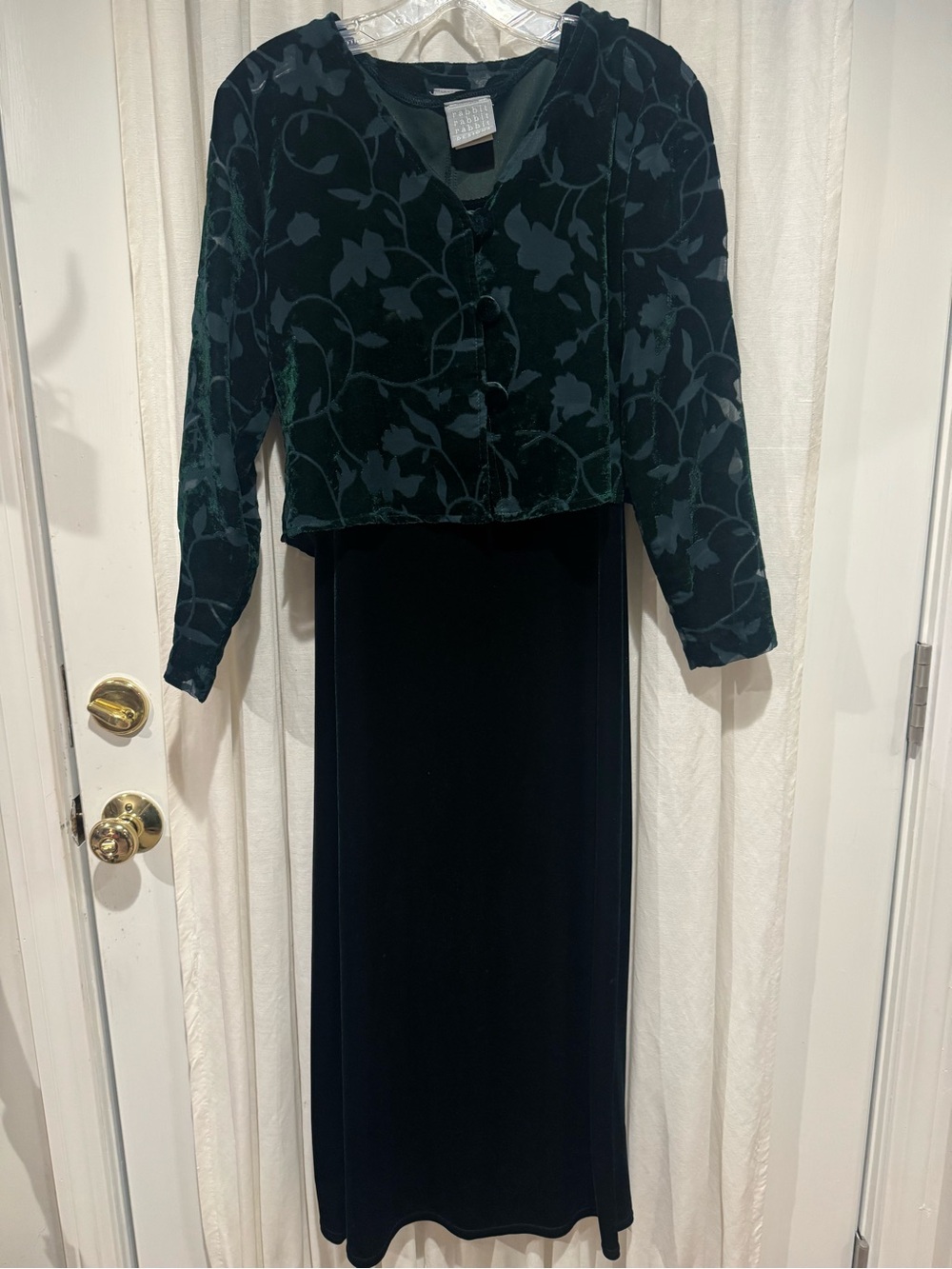 Elegant Dark Evergreen sleeveless velvet Dress with Sheer velvet Jacket